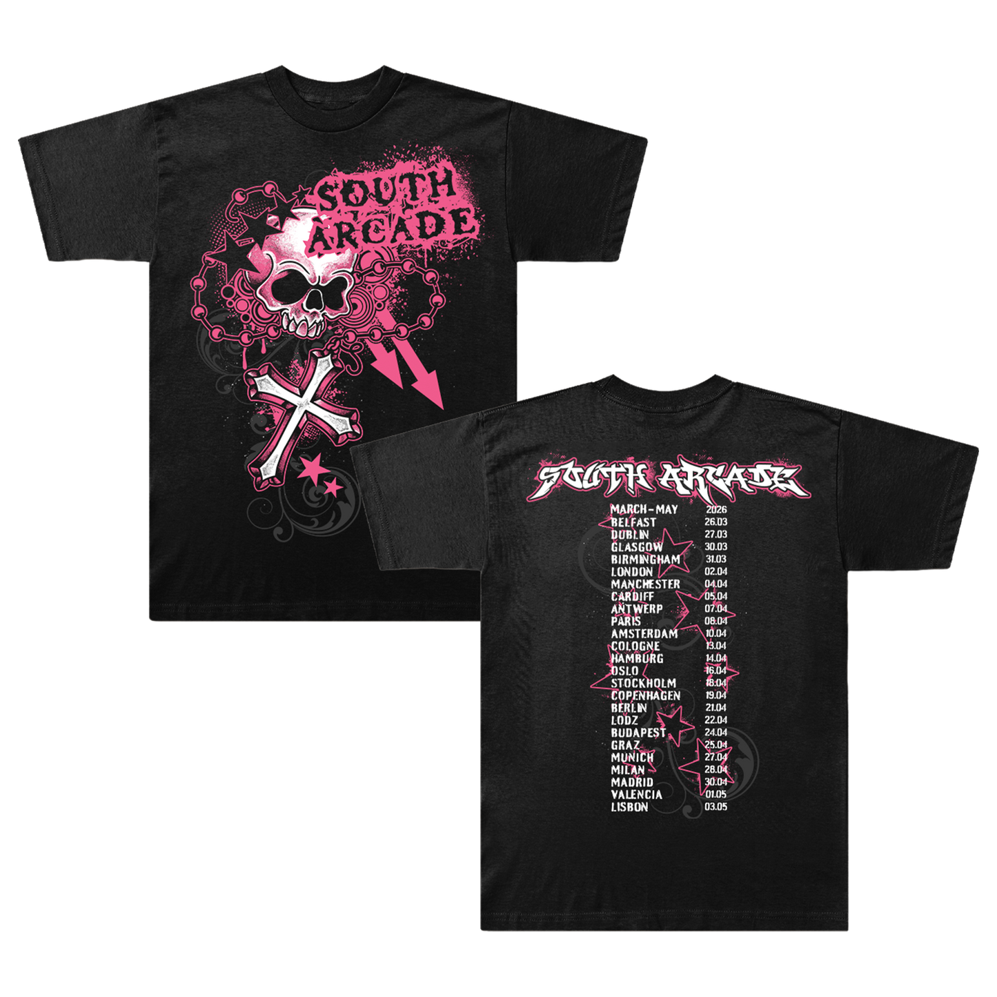 Skull Logo UK EU 5SOS Support Tour T-shirt Black
